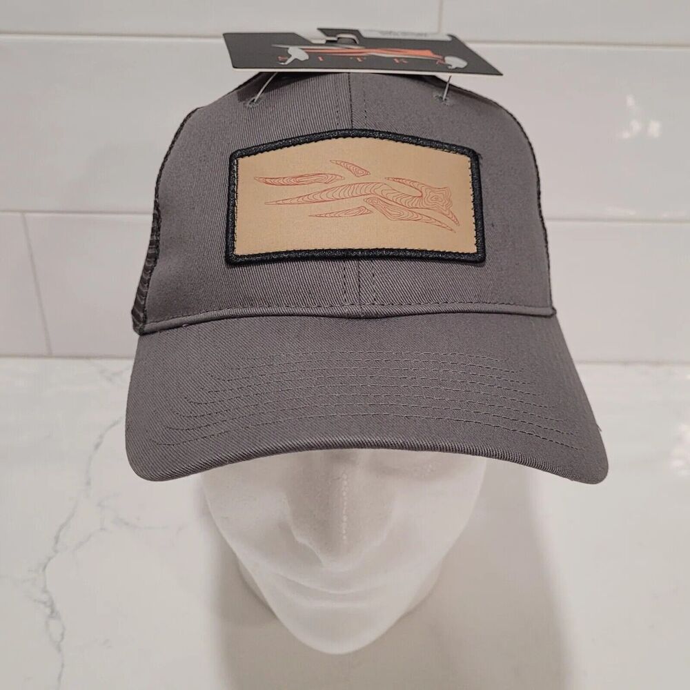 NEW Sitka Topo Logo Patch Hat Gray Meshback Snapback Trucker Shadow Mens OSFA